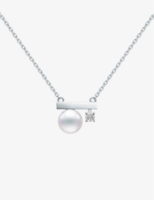 Tasaki Womens  Petit Balance Class 18ct White-gold, 0.07ct Diamond And Akoya-pearl Necklac In 18k White Gold