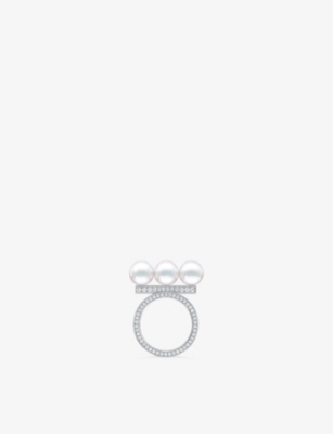 Tasaki Womens 18k White Gold Balance Neo 18ct White-gold, 0.69ct Diamond And Akoya-pearl Ring