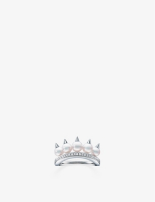 Tasaki 18k White Gold Danger Plus 18ct White-gold, 0.09ct Diamond And Akoya-pearl Ring In 18k White Gold