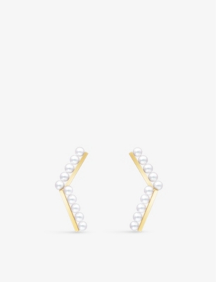 Tasaki Womens 18k Yellow Gold Balance Arm 18ct Yellow-gold And Akoya-pearl Earrings