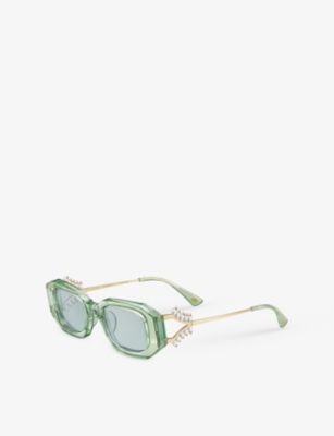 Tasaki Womens Green Ti Gold Plated Danger Plus Rectangle-frame Pearl, Gold-plated Titanium And Acetate Sung