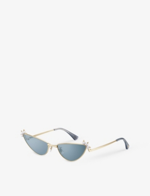 Tasaki Womens Blue Ti Gold Plated Danger Neo Cat-eye-frame Pearl, Gold-plated Titanium And Acetate Sunglass