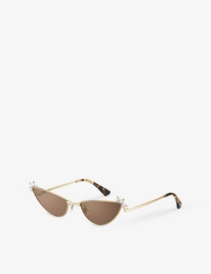 Tasaki Womens Brown Ti Gold Plated Danger Neo Cat-eye-frame Pearl, Gold-plated Titanium And Acetate Sunglas