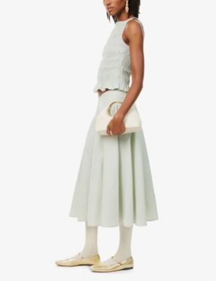 PEACHY DEN WOMENS OYSTER DEBA V-WAISTBAND WOVEN MIDI SKIRT XS 
