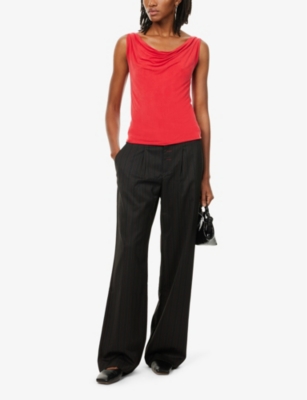 Peachy Den Womens Lead Lennox Striped Wide-leg Mid-rise Woven Trousers In Lead