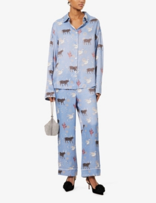 SLEEPER WOMENS BLUE MYSTIC PASTELLE GRAPHIC-PRINT WOVEN SHIRT XS 