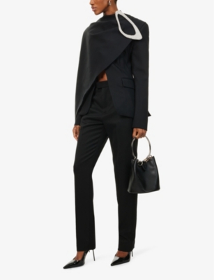 Shop David Koma Womens Black Drape-detail Jewel-embellished Single-breast Wool Blazer