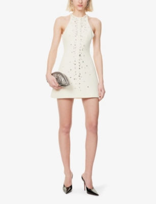 DAVID KOMA: Crystal-Embellishment Sleeveless Stretch-Woven Mini Dress