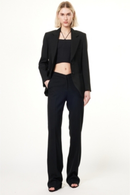 DAVID KOMA WOMENS DAVID KOMA ASYMMETRIC-WAISTBAND JETTED-POCKETS STRAIGHT-LEG HIGH-RISE STRETCH-WOOL TROUSERS 