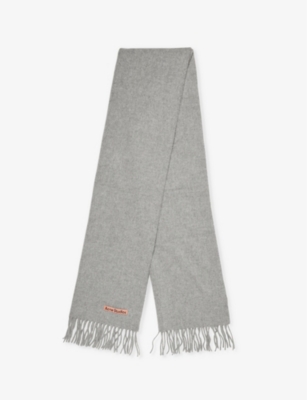 Mens Acne Studios Fringed Brand-Patch Wool Scarf