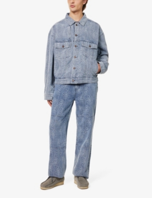 HONOR THE GIFT: Flower-pattern buttoned-pockets relaxed-fit denim-blend jacket