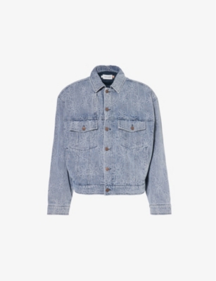HONOR THE GIFT: Flower-pattern buttoned-pockets relaxed-fit denim-blend jacket