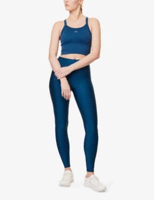 ALO YOGA WOMENS ECLIPSE BLUE SEAMLESS RIBBED FAVOURITE BRA STRETCH-WOVEN TANK TOP XS 