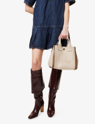 CHLOÉ WOMENS VEGETAL BEIGE CARRY SMALL CANVAS TOTE BAG 
