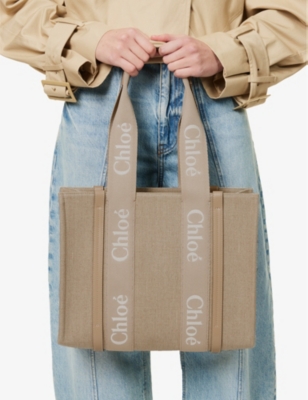 Chloé Womens Boyish Brown Woody Medium Linen Tote Bag In Boyish Brown