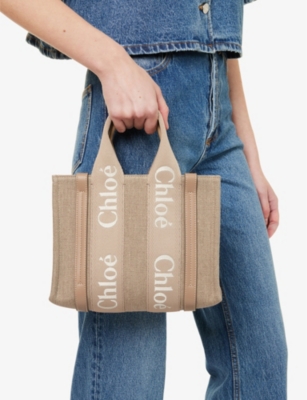 Shop Chloé Womens Boyish Brown Woody Small Linen Tote Bag