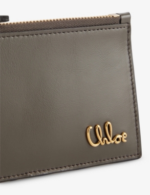 CHLOÉ WOMENS FLANNEL GREY ICONIC SMALL ZIPPED LEATHER WALLET 