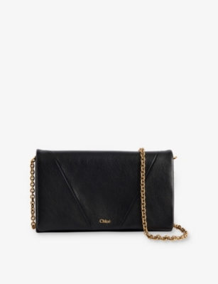 Chloé Womens Spin Logo-plaque Leather Chain Wallet Black