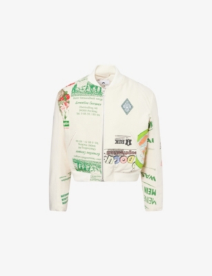 MARINE SERRE: Check-pattern leather-sleeve wool bomber jacket
