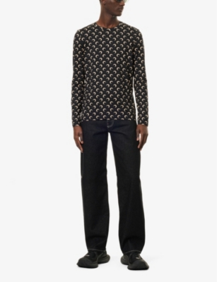 Shop Marine Serre S  Moon-print Long-sleeve Jersey Top In Inverse Tan