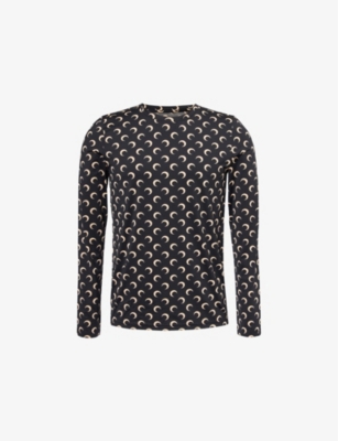 Shop Marine Serre S  Moon-print Long-sleeve Jersey Top In Inverse Tan