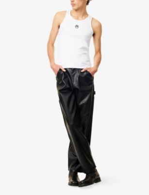 MARINE SERRE: Logo-Embroidered Ribbed Stretch-Cotton Top
