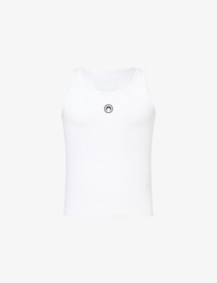 MARINE SERRE: Logo-Embroidered Ribbed Stretch-Cotton Top