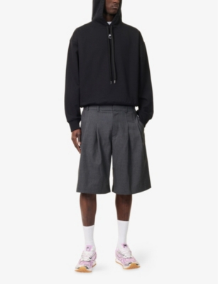 MARINE SERRE: Striped-Waistband Logo-Patch Wool-Blend Shorts