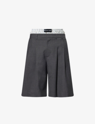 MARINE SERRE: Striped-Waistband Logo-Patch Wool-Blend Shorts