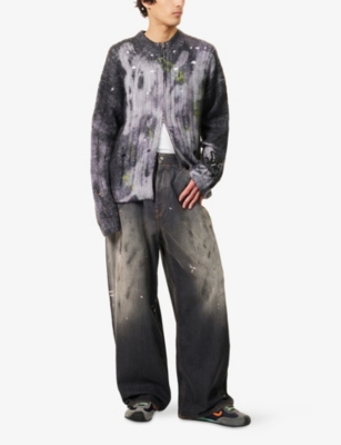 ACNE STUDIOS: Embellished-Logo Distressed Wool-Blend Knit Cardigan