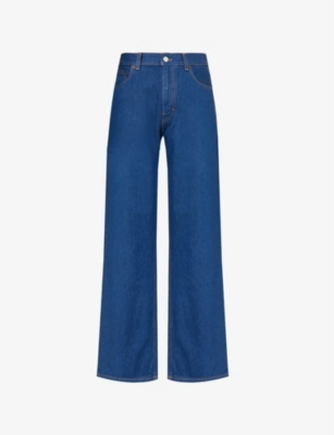 Shop Haikure Womens Blue Sapphire Korea Straight-leg Denim Jeans