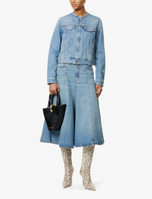 HAIKURE WOMENS IONIC BLUE SERENITY A-LINE MIDI DENIM SKIRT 