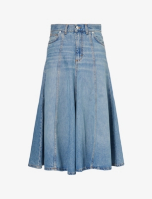 HAIKURE WOMENS IONIC BLUE SERENITY A-LINE MIDI DENIM SKIRT 