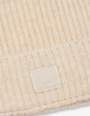 ACNE STUDIOS WOMENS OATMEAL MELANGE BRAND-PATCH RIBBED WOOL-BLEND BEANIE 