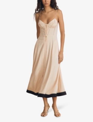 Reiss Womens Neutral Virginia Corset-bodice Stretch-woven Midi Dress In Neutral