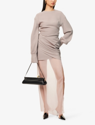 NENSI DOJAKA WOMENS NENSI DOJAKA DRAPED LONG-SLEEVE WOVEN MIDI DRESS