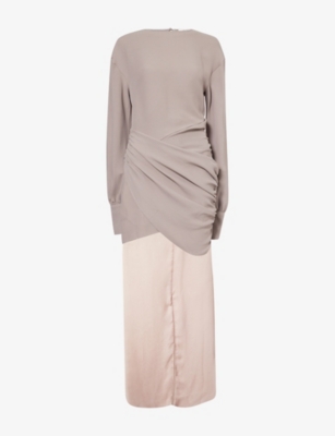 NENSI DOJAKA WOMENS NENSI DOJAKA DRAPED LONG-SLEEVE WOVEN MIDI DRESS