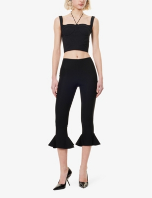 NENSI DOJAKA: Ruffle-Hem Cropped Stretch-Woven Trousers