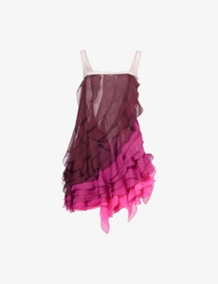 Shop Nensi Dojaka Womens Aubergine - Fuchsia Ruffle-layered Sleeveless Woven Mini Dress