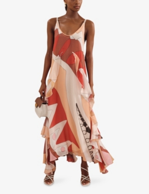 Reiss Womens Cream Red Sasha Graphic-print Woven Maxi Dress In Cream Red
