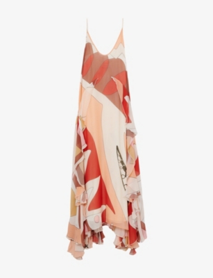 【海外限定】REISSワンピース☆Cream/Red Sasha Printed Ruffle Reiss Printed Ruffle Trim Maxi Dress in Cream/Red - REISS