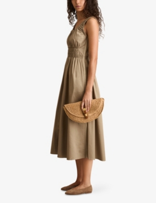 Reiss Womens Anouk Sleeveless Cotton Midi Dress Khaki In Khaki