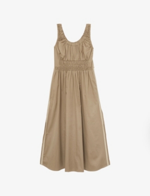 Reiss Womens Anouk Sleeveless Cotton Midi Dress Khaki In Khaki
