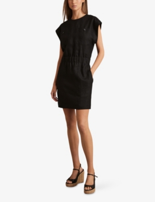 Reiss Womens Black Karly Short-sleeved Linen Mini Dress