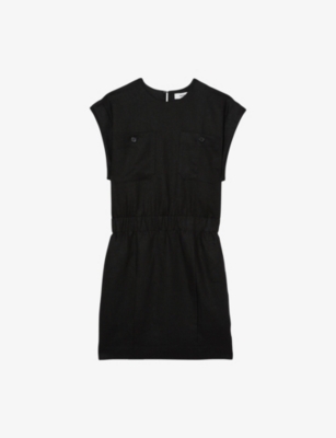 Reiss Womens Black Karly Short-sleeved Linen Mini Dress