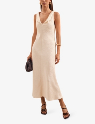 REISS: Kiera Drape-Neck Woven Midi Dress