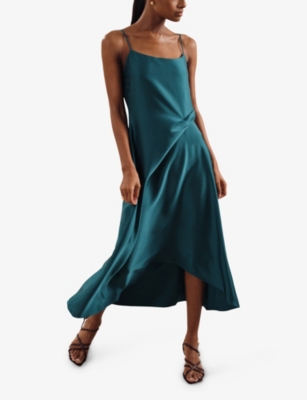Reiss Womens Zoey Square-neck Satin Midi Dress Teal In Teal