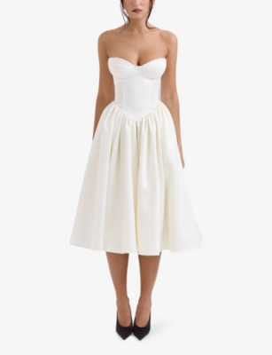 House Of Cb Womens  Coco Satin Midi Dress In Vintage Ivory