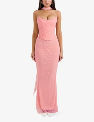 HOUSE OF CB OF CB WOMENS PEACH CASSIDY FLUTED-HEM MESH MAXI SKIRT XS 