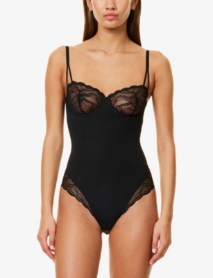 CALVIN KLEIN: Sensual Lace-Panel Stretch-Woven Bodysuit